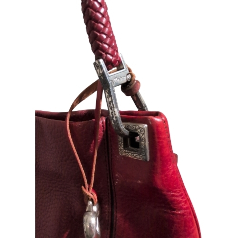 Brighton Red Leather Shoulder Bag with Braided Strap and Heart Charm - Picture 7 of 10